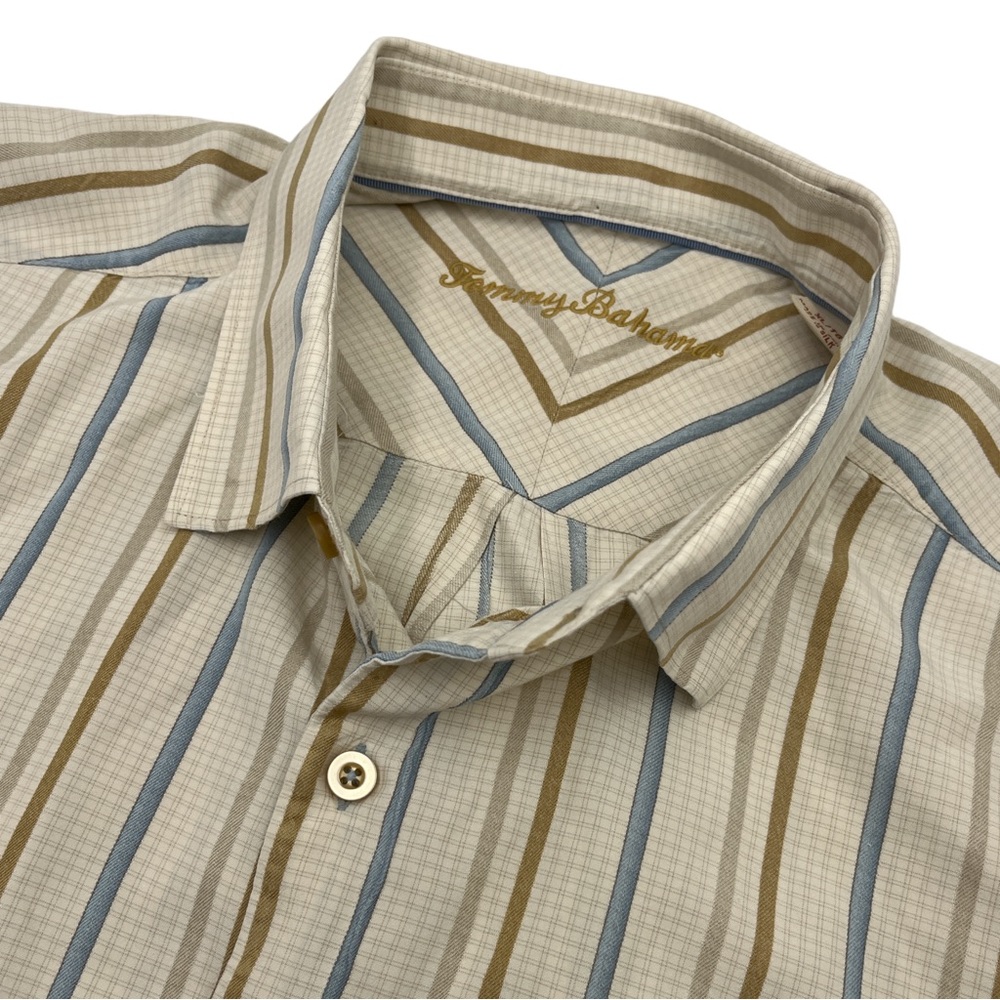 Tommy Bahama Men's XL Linen Yellow Striped Silk Long Sleeve Button Front